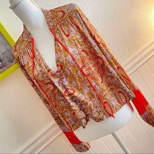 Free People Paisley Sorbet/Lilac Combo Satin Top